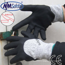 NMSAFETY 13 gauge HPPE liner foam nitrile 3/4 dipping glove/cut level 3 work gloves